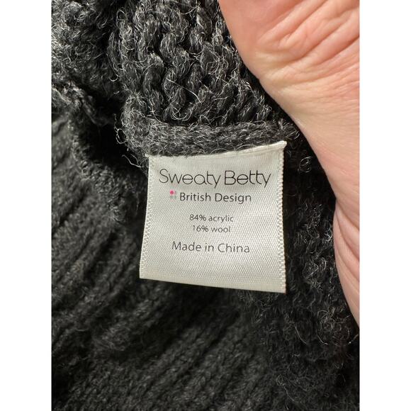 Sweaty Betty Chunky Knit Full Zip Wool Blend Hooded Sweater Dark Grey Sz Medium - Picture 6 of 10